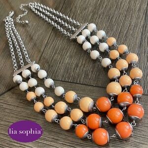Lia Sophia Valencia Triple Strand Matte Silver Orange Ombré Necklace 18”-21”